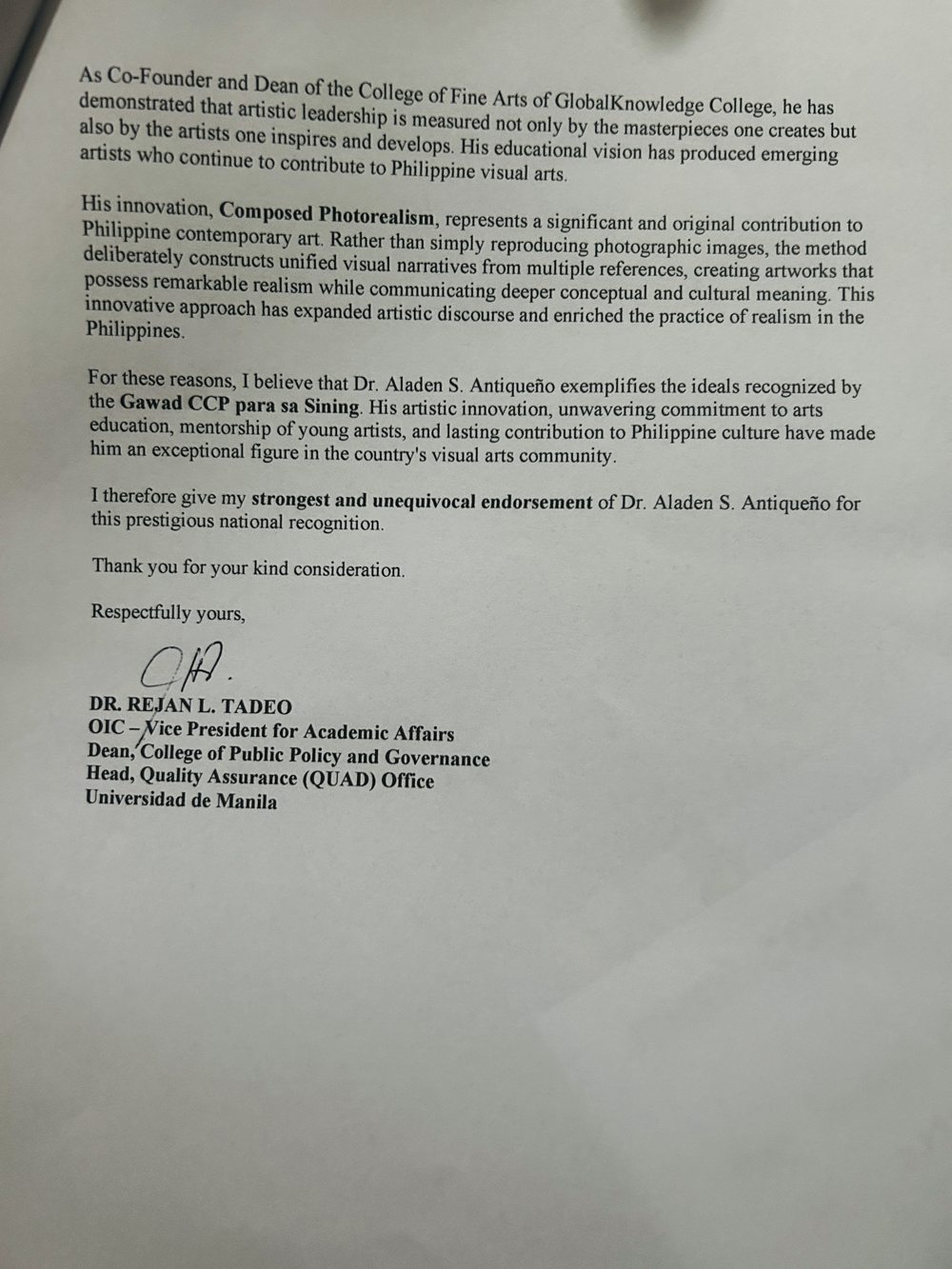 Universidad de Manila letter, page 2